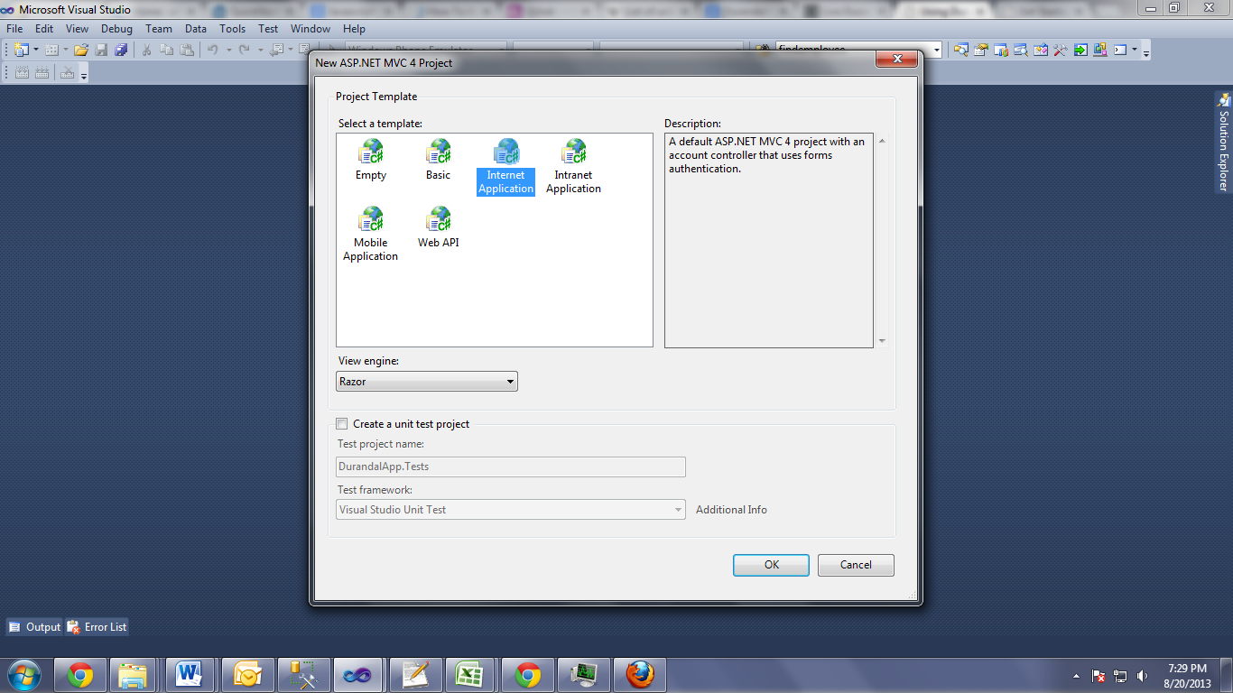 New MVC Project dialog in Visual Studio